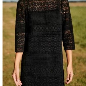 Sezane Black Textured Long Sleeve Dress